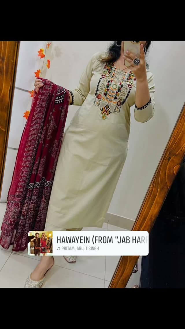 Heavy Embroidery Cotton Kurti Set with Dupatta